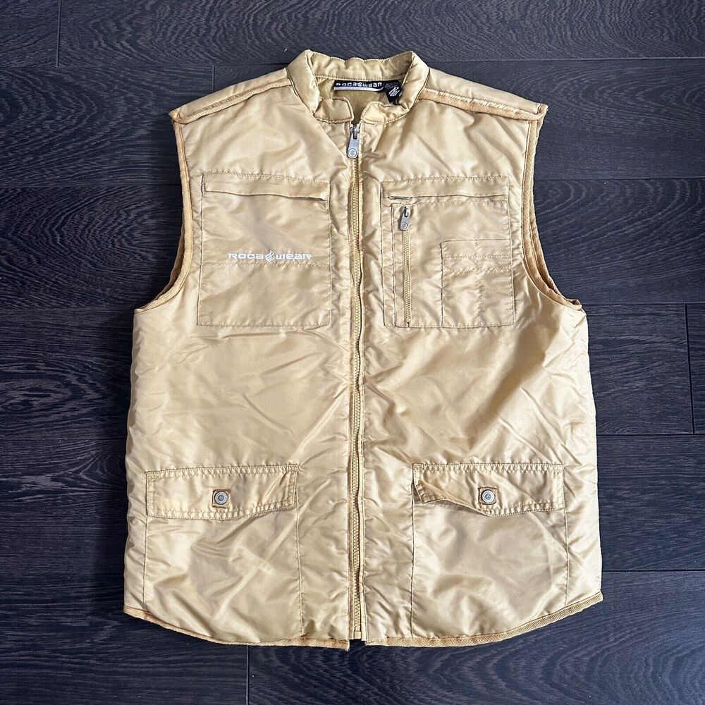 Vintage Rocawear Puffer Vest Sleeveless Full Zip Pockets Logo Men's Small